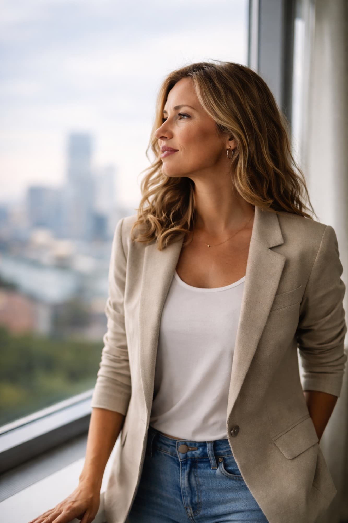 Established business owner looking ahead with calm confidence